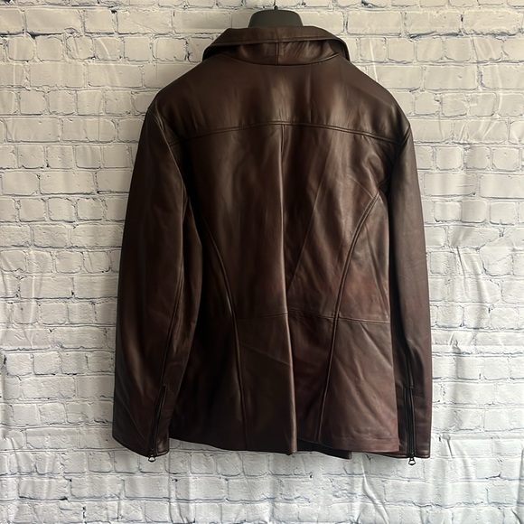 Italian Brown Leather Zip Up Jacket Made‎ by  CURGÈ Woman size 2XL EU 58 NWT W5 - Picture 5 of 8